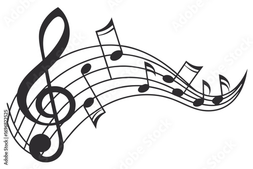 Musical notes and treble clef on a