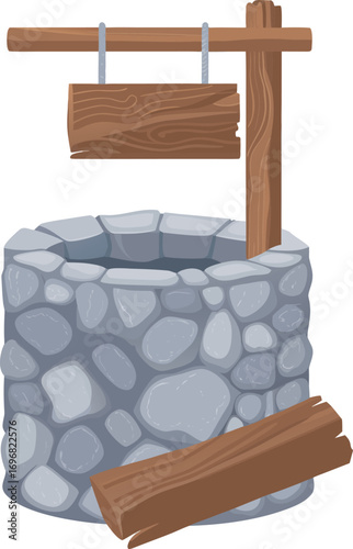 realistic well water with stones and wood eps 