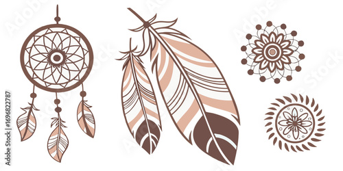 Brown bohemian dreamcatcher and feather elements