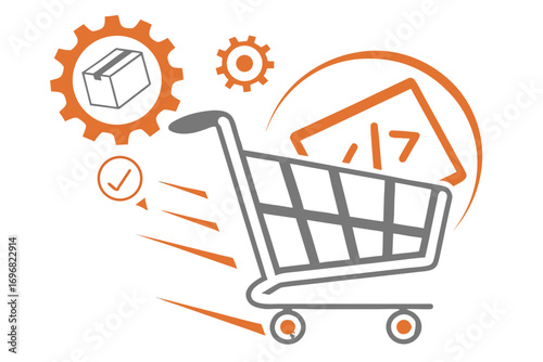 Shopping cart with gears and package