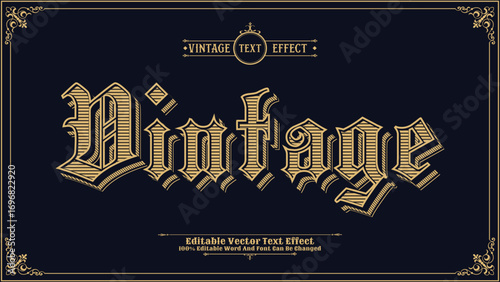 Vintage editable 3d vector text effect. Bold retro vintage typography with ornate borders.