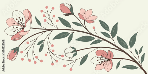 Pink cherry blossom branch with buds