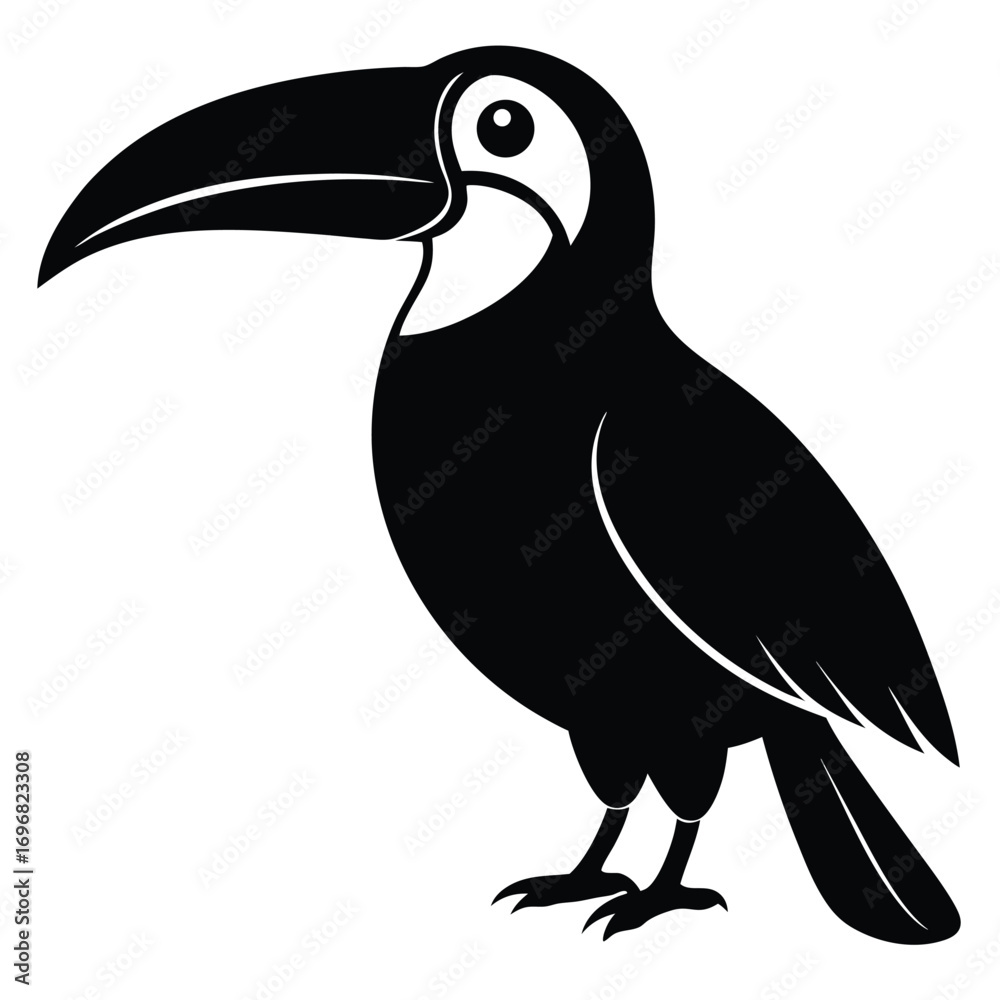 Fototapeta premium Black Silhouette Toucan Bird With Large Beak On White Background vector illustration