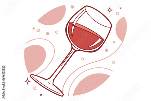 Red wine in a glass with abstract shapes