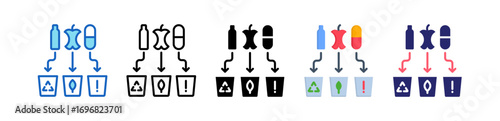 Plastic Recycling Multiple Style Icon Set Collection. 