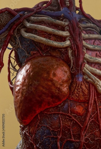 3D illustration of the anatomy of the liver organ in the human body, with fatty liver disease.