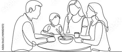 Joyful family sharing a meal together, united by love and conversation.