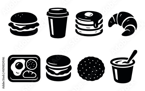 Teamwork and celebration silhouette icon set. featuring group, trophy, stars, handshake, and jumping