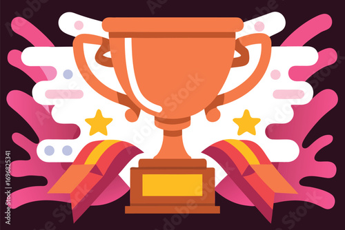 Orange trophy with stars and ribbons award celebration