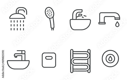 Horror linear icon set. featuring lock, keyhole, window, car, stairs, pipe, fence symbols