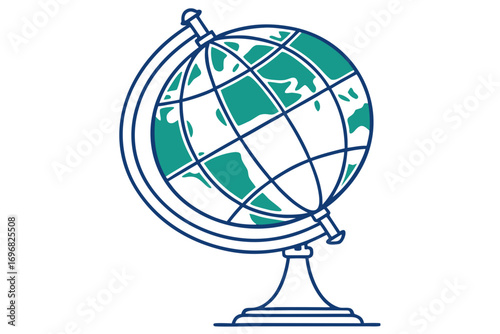 Desk globe with stand showing continents