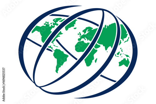 Abstract globe with continents and orbits