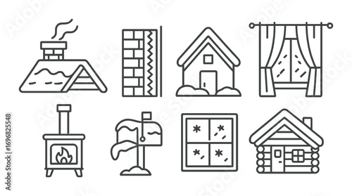 Space exploration flat icon set. featuring fire extinguisher, suitcase, capsule, astronaut, alarm light, first aid kit, flashlight, control panel