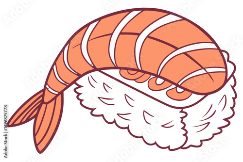 Cute cartoon shrimp sushi