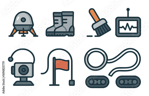 Cosmetic products flat icon set. featuring spray, dropper, tube, jar, cloth, and powder symbols