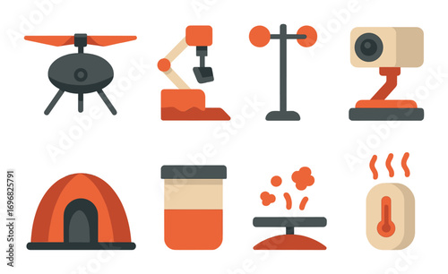 Pet grooming linear icon set. featuring roller, spray, detergent, brush, and vacuum symbols