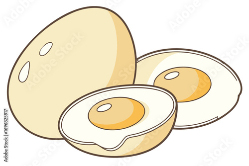 Whole and halved hardboiled eggs