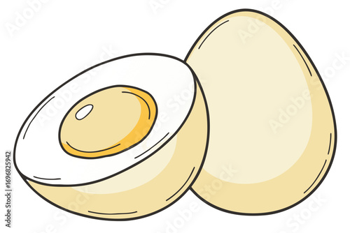 Whole and halved hardboiled eggs