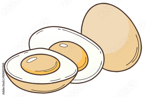 Whole and halved hardboiled eggs