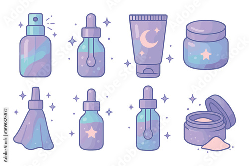 Space-themed bath silhouette icon set. featuring asteroid bath, cosmic tub, planet soap, lunar towel, slippers