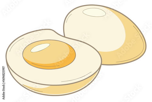 Boiled egg cut in half showing yolk and white