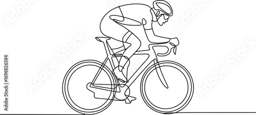 Cyclist in aerodynamic pose riding a racing bicycle