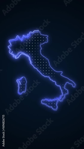 Vertical Neon Blue Italy Map Borders Outline Loop Background