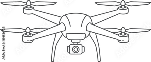 Line Art Detailed Drone with Camera Outline Icon Illustration