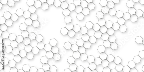 white abstract hexagon with various seamless retro modern geometric elements, Abstract White Hexagon Background with Geometric Pattern, Minimalist Design, Modern Texture, and Clean Shapes.