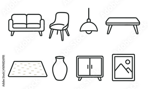 Bathroom linear icon set. featuring shower, bathtub, sink, mirror, toilet, towel, and soap symbols