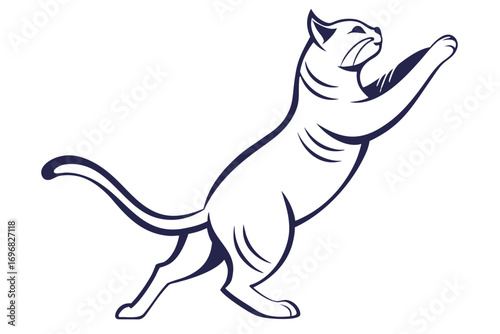 Stylized outline of a playful cat reaching up