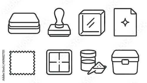 Crafting linear icon set. featuring rope, dowel, comb, tape measure, hoop, hook, beads, macrame