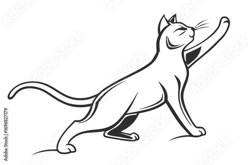 Elegant outline of a cat stretching its paw