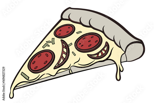 Slice of pepperoni pizza with melted cheese