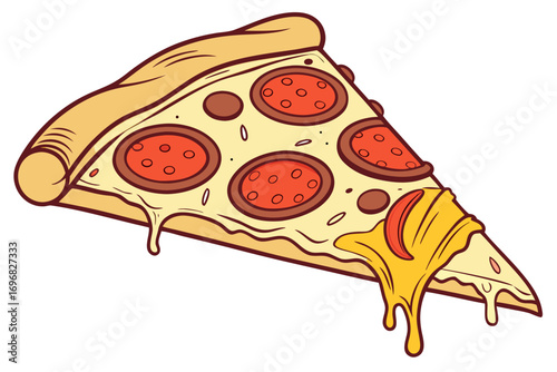 Pepperoni pizza slice with dripping cheese