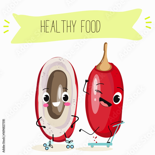 Miracle fruit funny characters, hand drawn vector illustration.