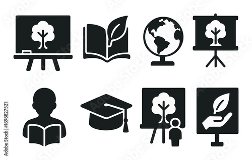 Air quality linear icon set. featuring pollution, mask, filter, wind, cloud, and leaf symbols