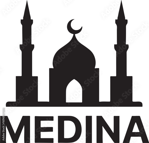 Medina skyline silhouette EPS, Islamic cityscape vector for spiritual and religious design.