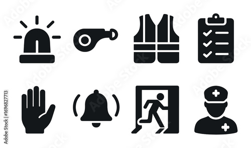 Charity and donation silhouette icon set. featuring jar, hand, megaphone, banner, ticket, box, ribbon, tent