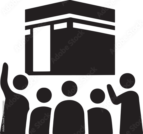 Kaaba pilgrims vector silhouette EPS, Islamic worshippers vector for spiritual and religious design.