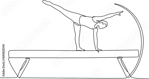 Graceful gymnast performs a balancing pose on a beam in a continuous line drawing.