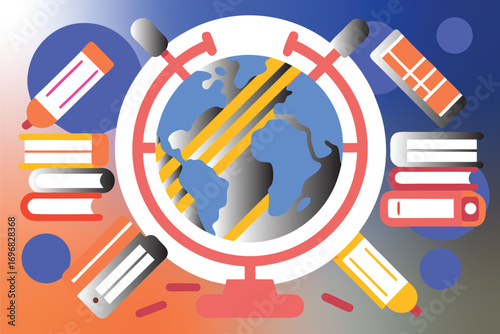 Globe books pencils educational theme learning