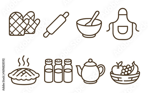 Cozy home linear icon set. featuring candle, blanket, coffee cup, fireplace, book, slippers, yarn, armchair