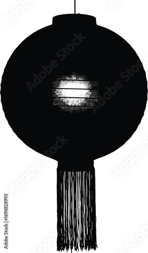 Black silhouette of traditional hanging lantern with tassels and glowing light inside, perfect for festive, cultural, and celebration designs