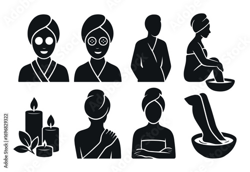 Tv and entertainment silhouette icon set. featuring tv, remote, theater, gaming, popcorn, sofa, headphones