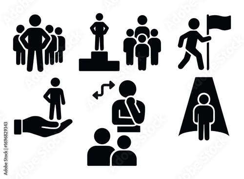 Volleyball silhouette icon set. featuring player actions, serve, spike, block, pass, and team huddle