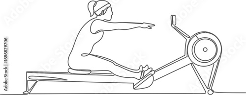 Woman exercising on rowing machine, focused on fitness and health