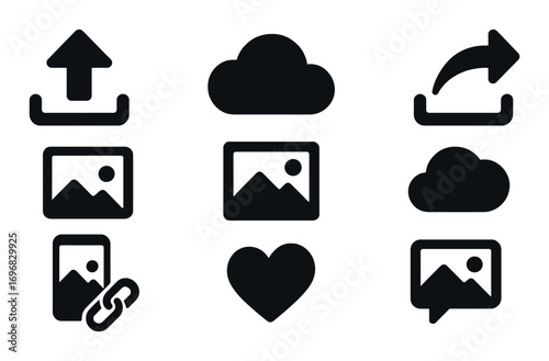Business management silhouette icon set. featuring checklist, hierarchy, team, planning, and workflow symbols