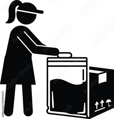 Action of Waste Management, Woman Collecting Garbage, Urban Environment, Vector Illustration, Cleanliness Concept, Focus on Sustainability and Recycling