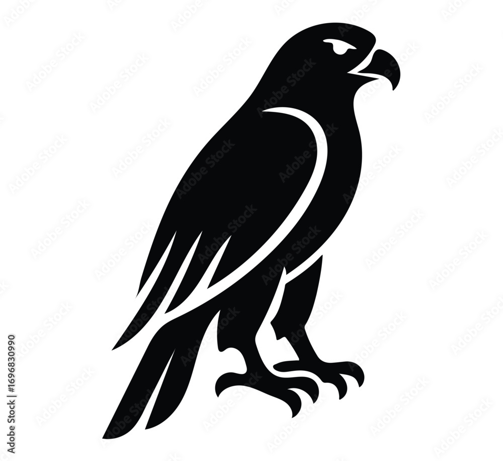 Fototapeta premium Black falcon bird silhouette logo on white background